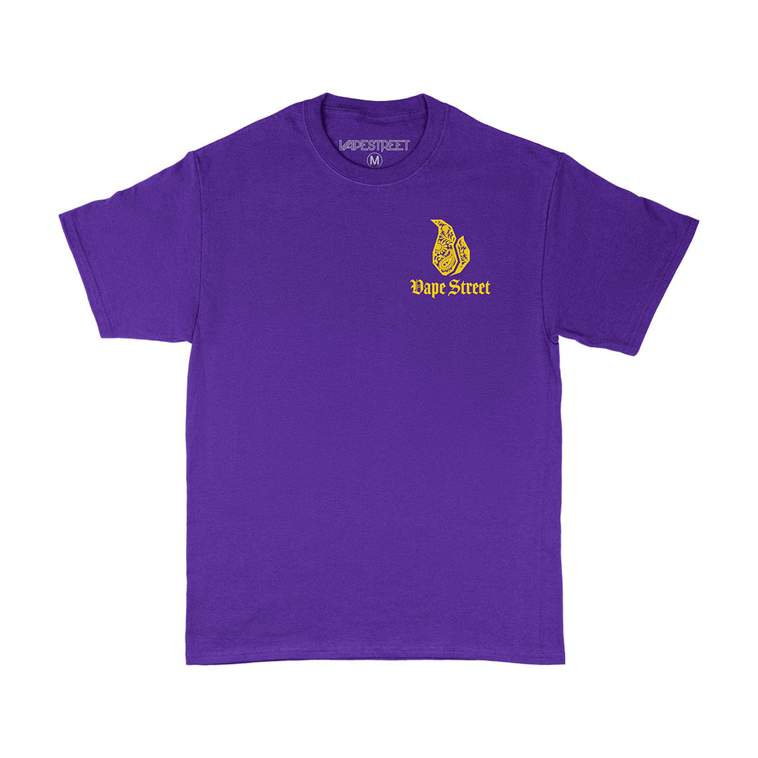 Vape Street Purple T-Shirt  Front Yellow Paisley Logo