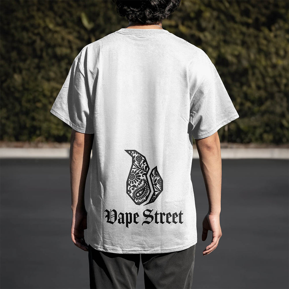 Vape Street White Black T-Shirt Model Back