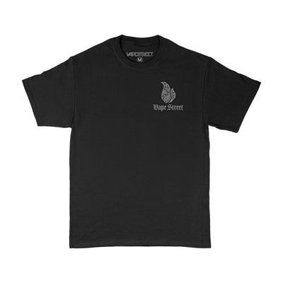 Vape Street Black T-Shirt Front Grey Paisley Logo