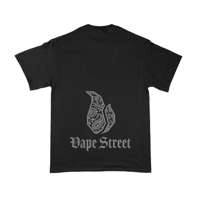 Vape Street Black T-Shirt Lower Back Grey Paisley Logo