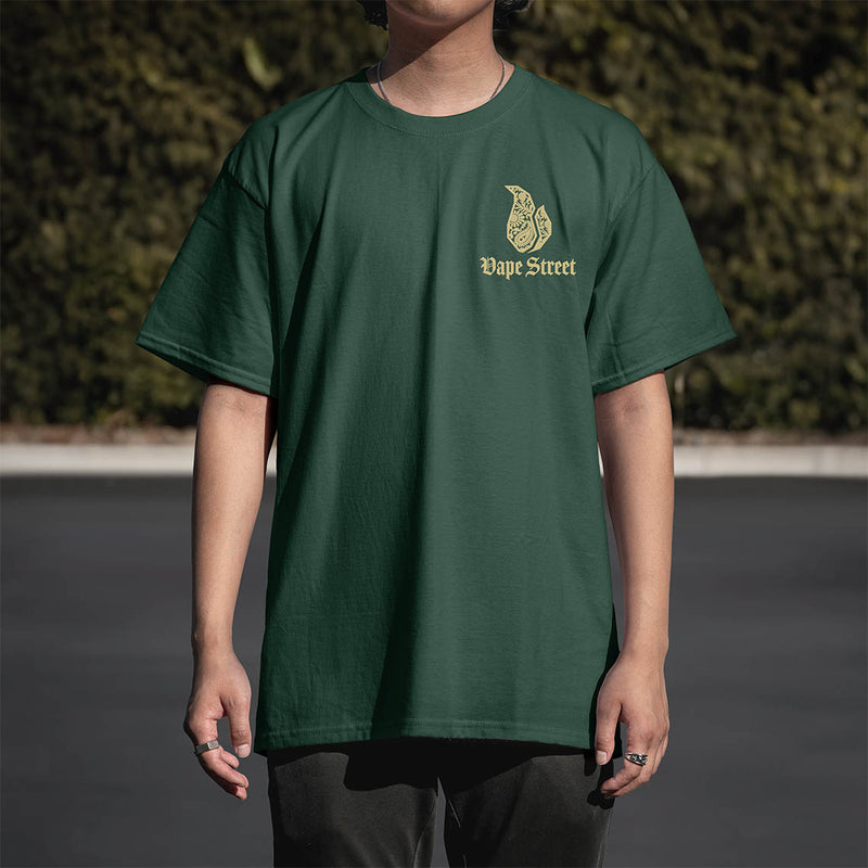 Vape Street Green Gold Paisley T-Shirt Front