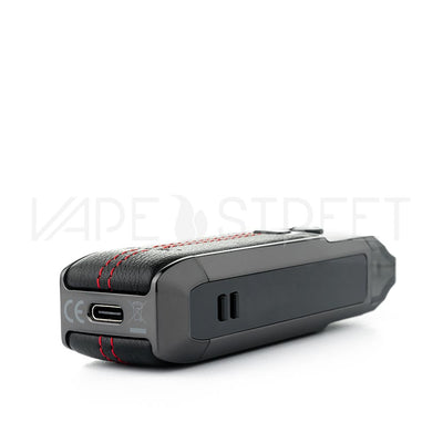 SMOK Nord 4 Pod System Black Leather Laid Down ViewTypee-C and Adjustment Buttons