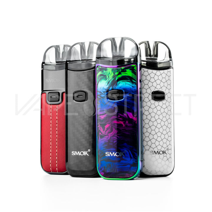 SMOK Nord 50W Pod System Leather Red, Black Carbon Fiber, Fluid 7-Color, and White Armor