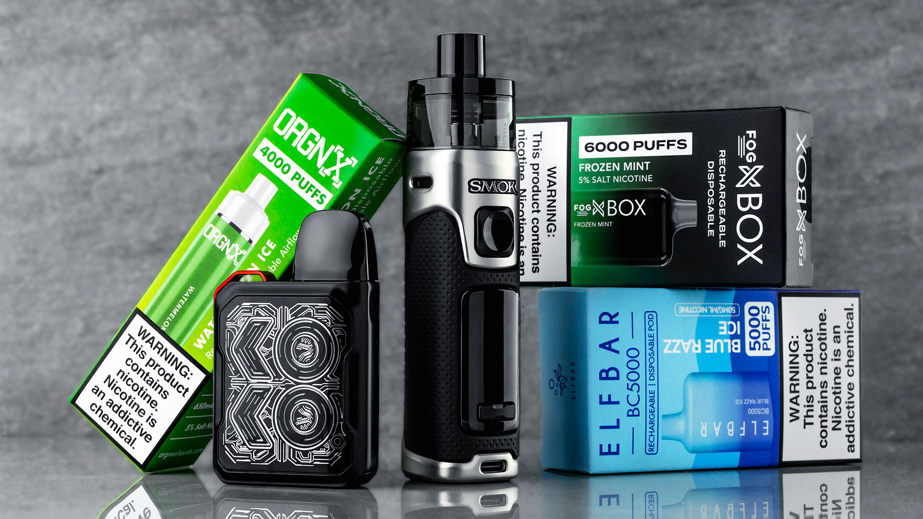 Vape Street Best Disposable Vape Brands 2022: Fog X Box, ORGNX Eliquids Disposable, Flum Flort, Elf Bar BC 5000, Uwell Caliburn GK2, Suorin Air Mod 40W Pod System, SMOK RPM 5 80W, Vaporesso Xros Mini