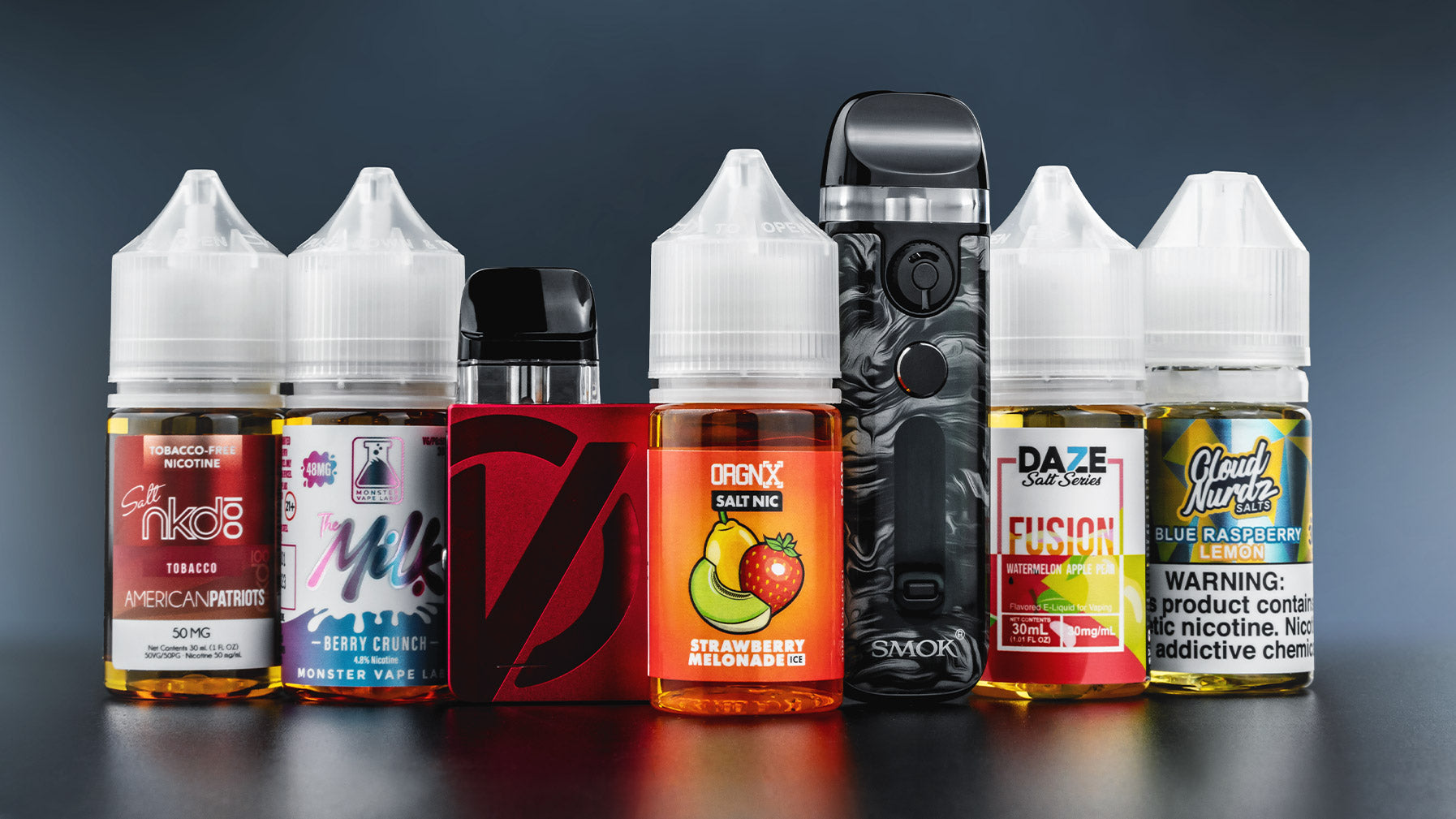 Vape Street Best Vape Juice For Pod Systems 2024: nkd100 American Patriots, The Milk Berry Crunch, Vaporesso XROS 3 Nano, ORGNX Eliquids Strawberry Melonade Ice, SMOK Novo 5, 7 Daze Fusion Watermelon Apple Pear, Cloud Nurdz Blue Raspberry Lemon