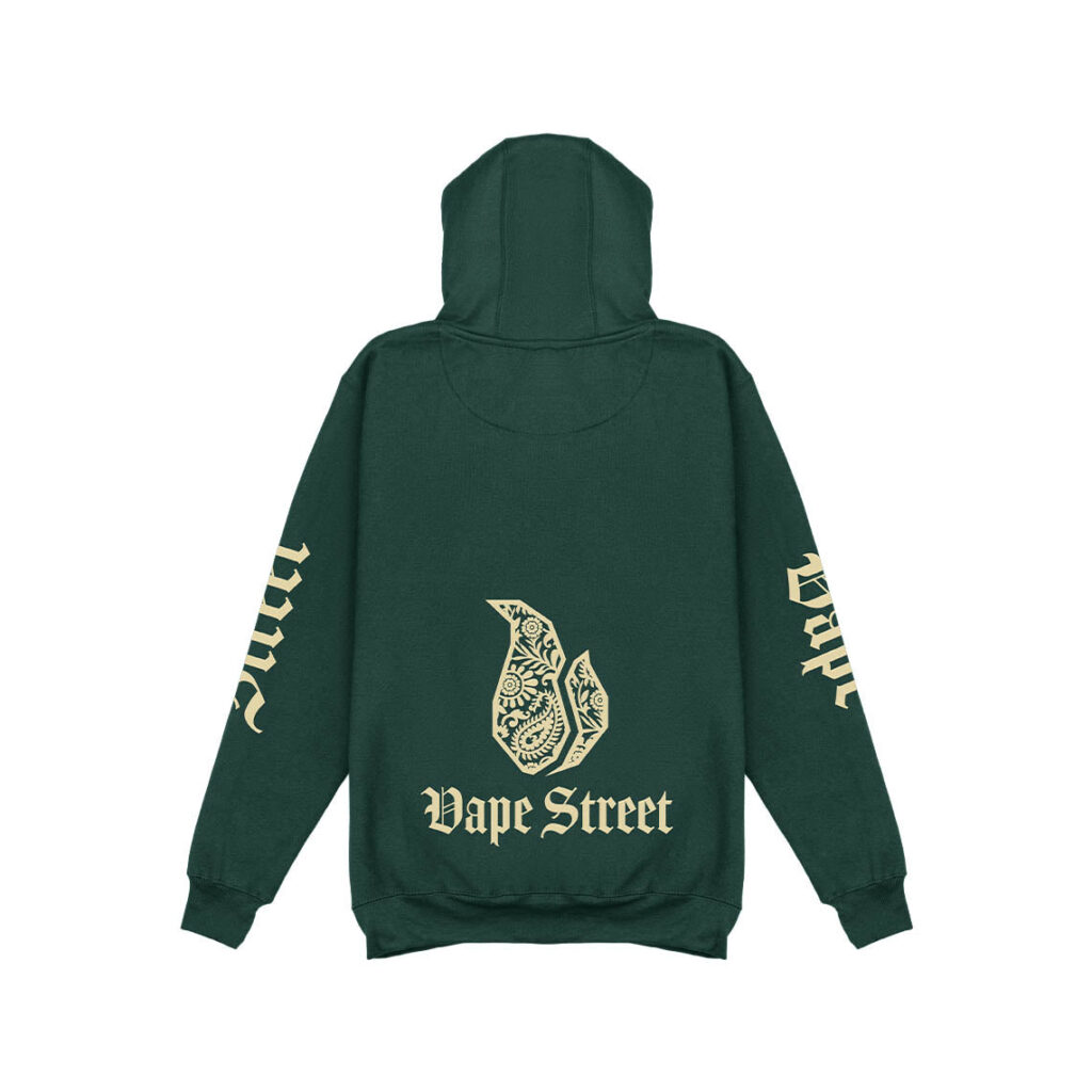 Vape-Street-Hoodie-Paisley-Green-Gold-02 Vape Street Hoodie Paisley Green Gold Lower Back Design