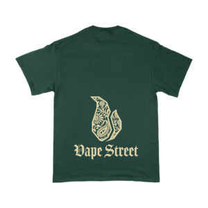 Vape-Street-TShirt-Paisley-Green-Gold-02 Vape Street Green T-Shirt Lower Back Gold Paisley Logo