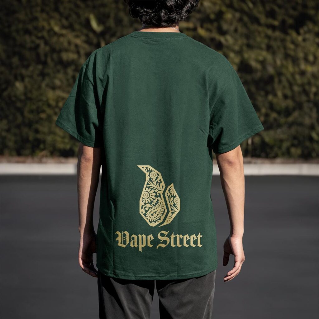 Vape-Street-TShirt-Paisley-Green-Gold-04 Vape Street Green Gold Paisley T-Shirt Back