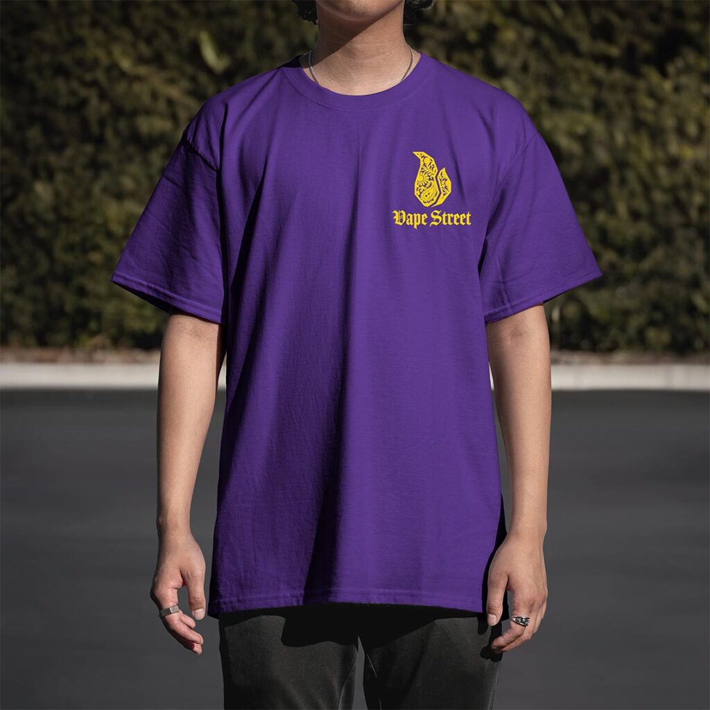 Vape-Street-TShirt-Paisley-Purple-Yellow-03 Vape Street Purple Yellow Paisley T-Shirt Front