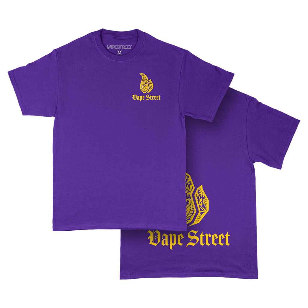 Vape-Street-TShirt-Paisley-Purple-Yellow-Main Vape Street Purple Yellow Paisley T-Shirt Front & Back