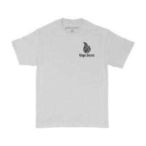 Vape-Street-TShirt-Paisley-WhiteBlack-01 Vape Street White T-Shirt Front Black Logo