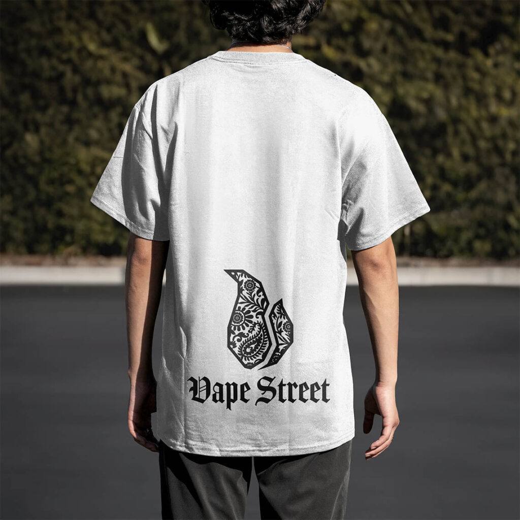 Vape-Street-TShirt-Paisley-WhiteBlack-04 Vape Street White Black T-Shirt Model Back