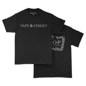 Vape-Street-TShirt-VSOP-Black-Grey-Main Vape Street Black Grey VSOP T-Shirt Front and Back