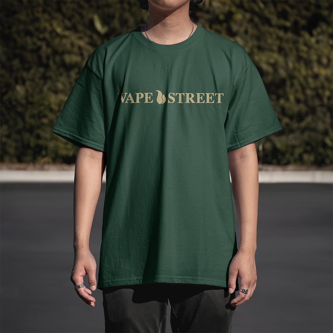 Vape-Street-TShirt-VSOP-Green-Gold-03 Vape Street Green Gold VSOP T-Shirt Front on Model