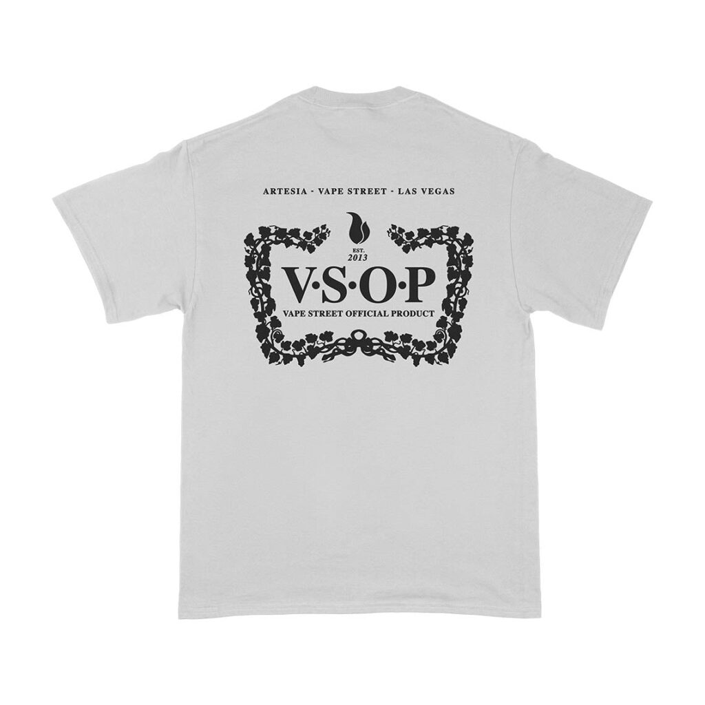 Vape Street White Black VSOP T-Shirt Back Design